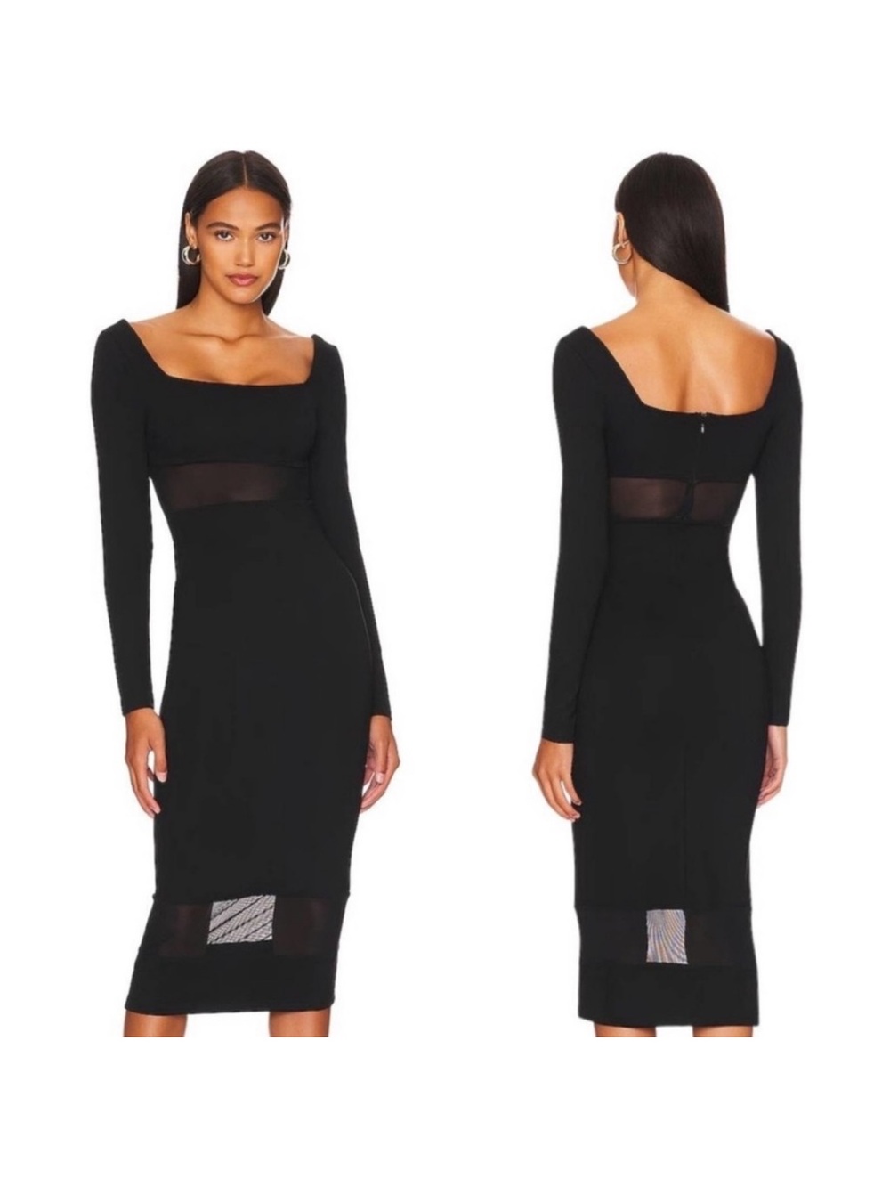 NWT REMI X REVOLVE BLACK JAMIE MIDI DRESS WITH SHEER DETAILS SZ L